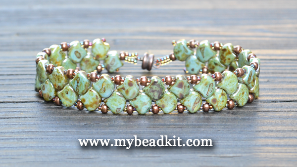 Mermaid Beaded Bracelet Kit using 2-Hole Ginko Glass Beads (Matte Velvet  Mix)