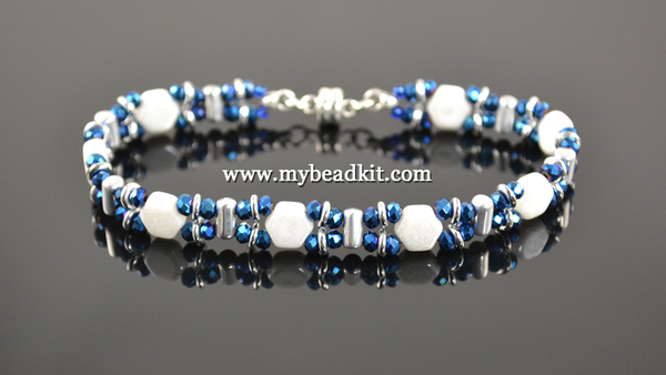 White Glass Seed Bead Bracelet with Faceted Beads