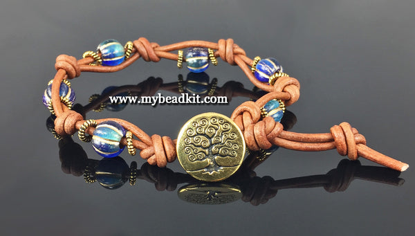 Boho Chic Glass Bead & Knotted Leather Bracelet Kit (Black with Blue &  Silver) (UPDATED KIT)